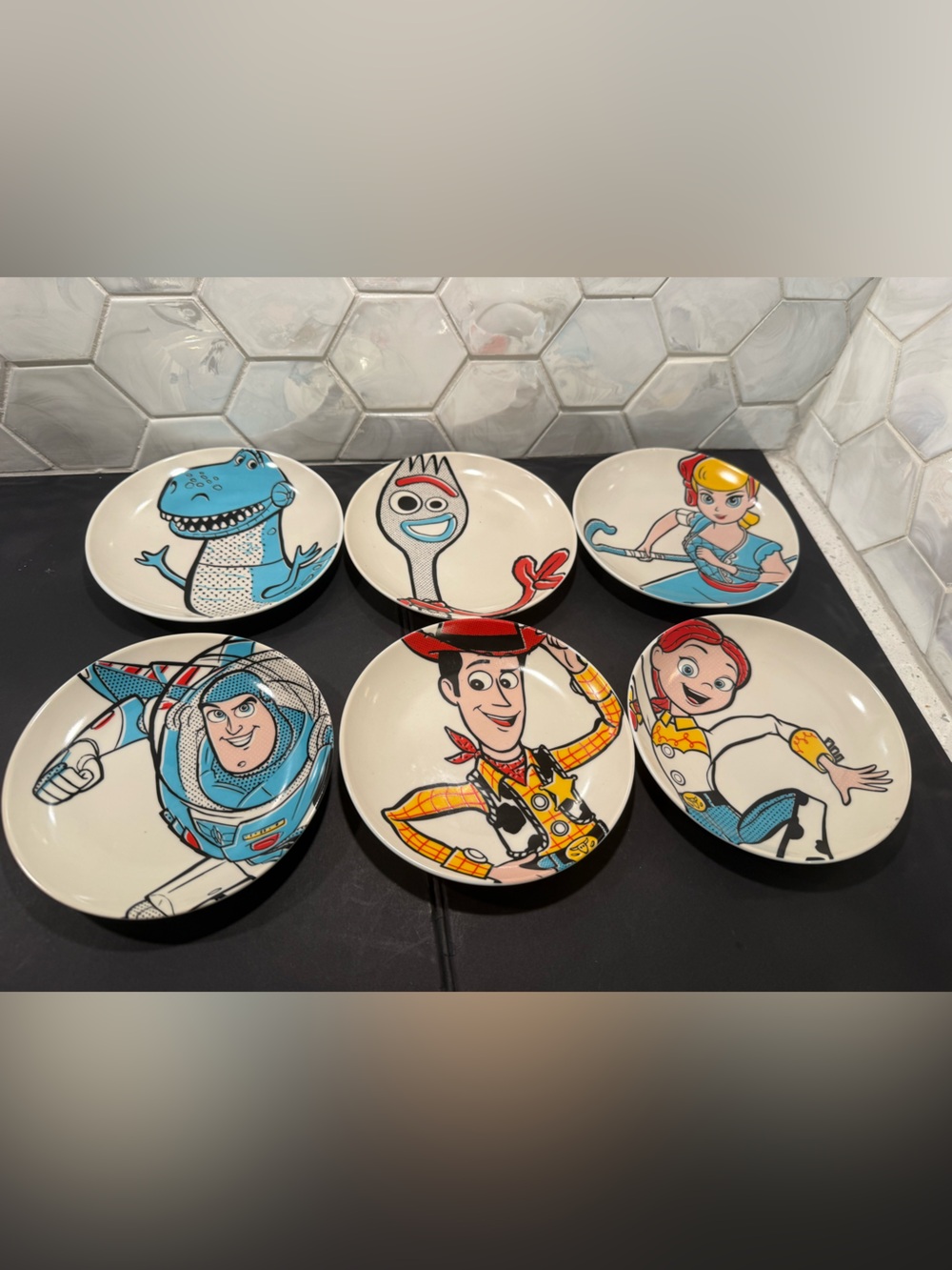 Disney Pixar Toy Story Sketch Cartoon Ceramic Character Appetizer Plate Set of 6